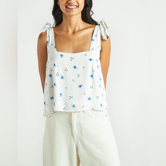 J. Crew Blue Strappy Coastal Tank Blouse Abstract Print Size Small - Picture 3 of 9